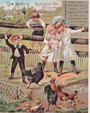 Dr Hand Remedies for Children Chickens Roosters  Antique Trade Card 1890s A8Y