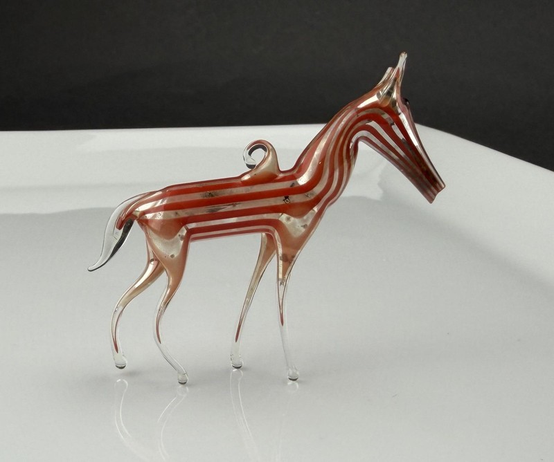 Art Glass Ornament Red Striped Horse Germany Bimini Mercury Glass