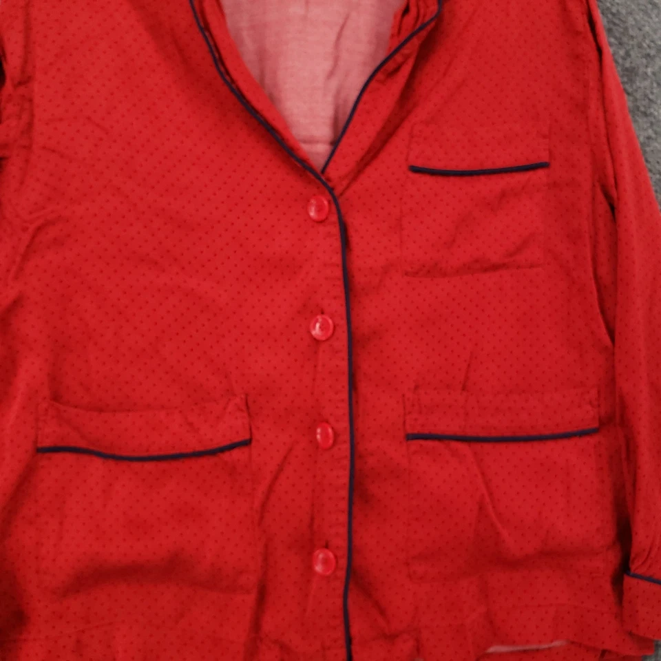 J Crew Pajama Pant Set Womens XS Red Soft Shine Sleepwear Polka Dots Lounge - Image 2 of 4