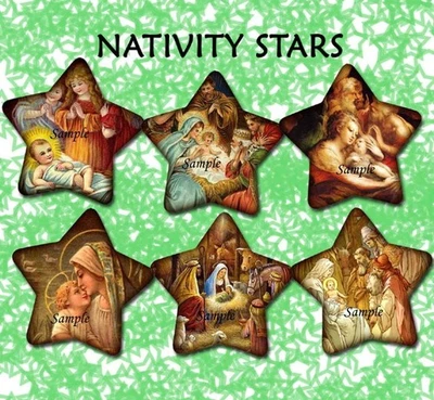 Vintage Christmas Star Shape Nativity Jesus Lamb Manger 6 x Tag Tags Card Craft - image 1 of 2
