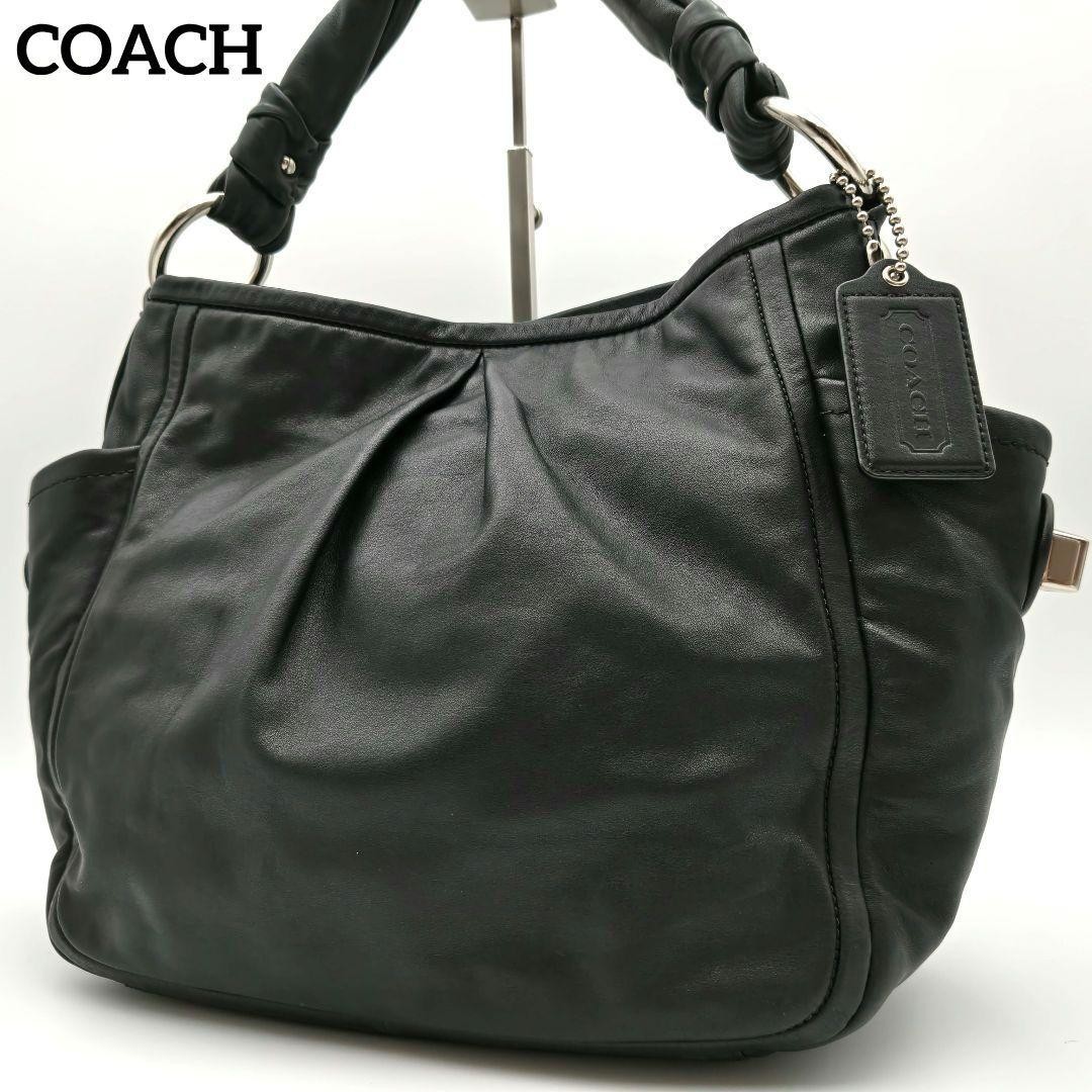 Coach Women's Tote Handbag Purse Black Leather Solid Used Bag