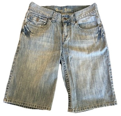Guess Bermuda Shorts Mens 30 Blue Light Wash Distressed Flap Pocket Denim