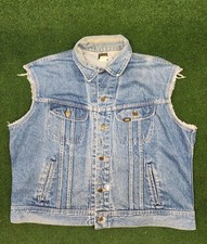 Vintage Lee Denim Vest 80 s Cut off Jacket Men s Sz L 48R Western Grunge Style
