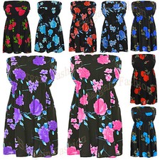 Womnes New Boobtube Bandeau Strapless Multi Colour Flower Ladies Dress Tops 8-22