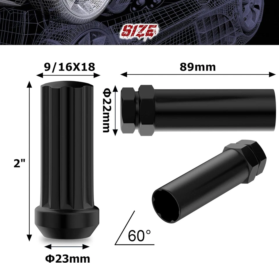 32x 2" Negro 9/16-18 Spline Tuner Racing Tuerca Ajuste 94-11 Dodge Ram2500 Ram3500 Foto 2 de 4