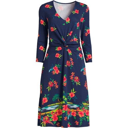 lands end knit tee dress Lands' Floral Print T-Shirt Blue Yellow White Women's Small APDMAR22