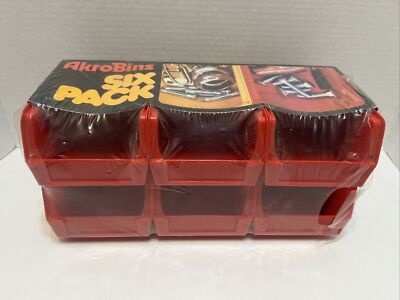 NIP!!! Six Pack Plastic Storage Stacking Akrobins Craft Hardware Red 08-210