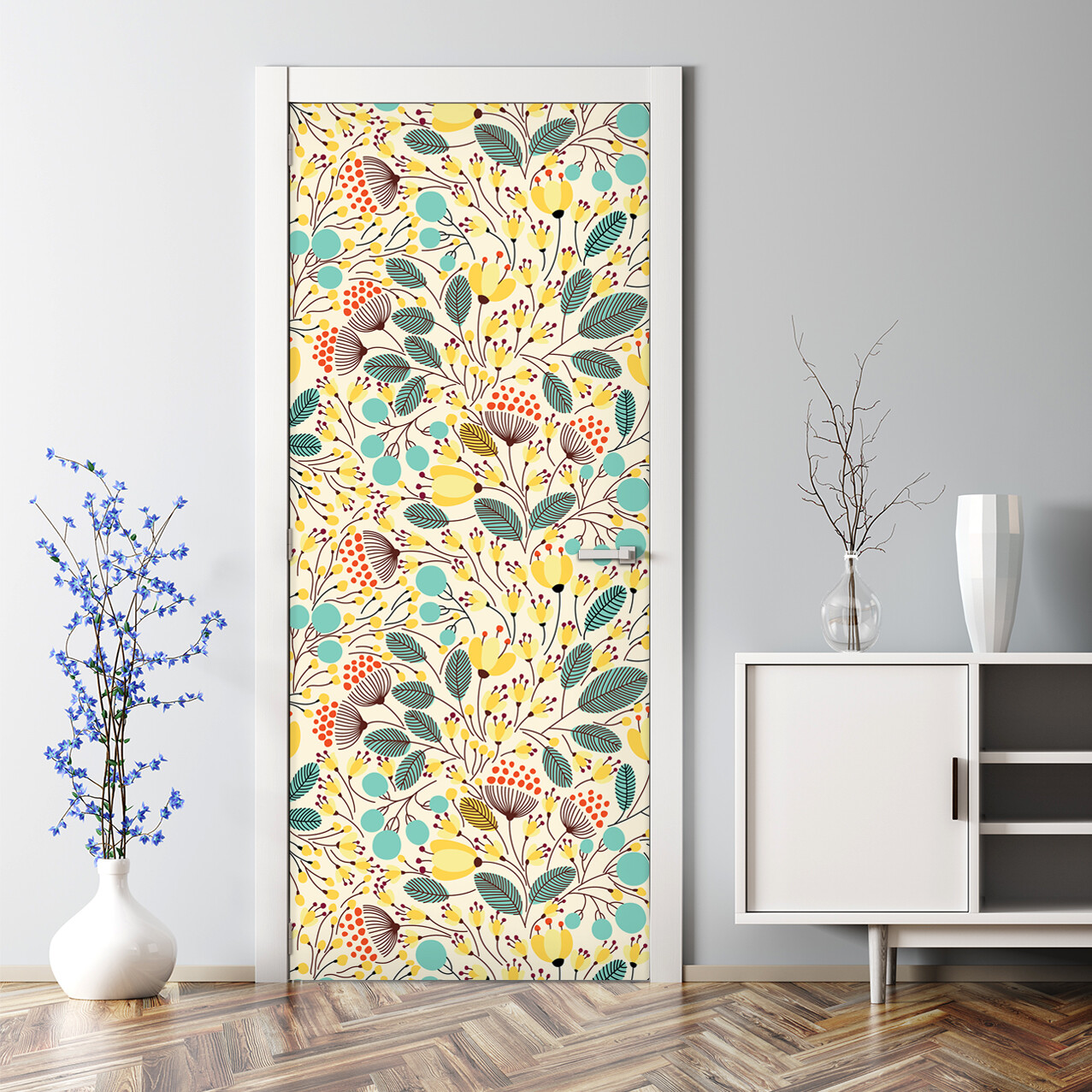 Yellow Spring Bubble Floral Seamless Door Decal