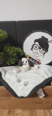Zeeman Blue Green Grey Dog Flat Blanket Legs Bell Print White Square 