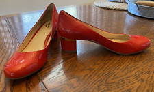 Retro Italian Vero Cuoio Red Patent Leather women shoes 7 M Gold Trim EUC