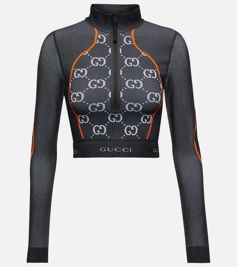 NWT Gucci GG Top Jersey Jacquard Cropped Top 'Black/Orange