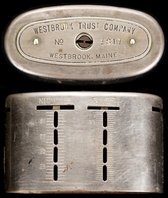 Antique Chrome Metal The Traveling Teller Westbrook Trust Company Maine No Key