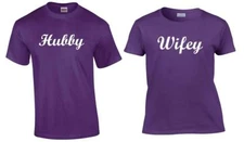 Couple Matching T-Shirts Purple Hubby Wifey Love Husband Wife Couples Tees