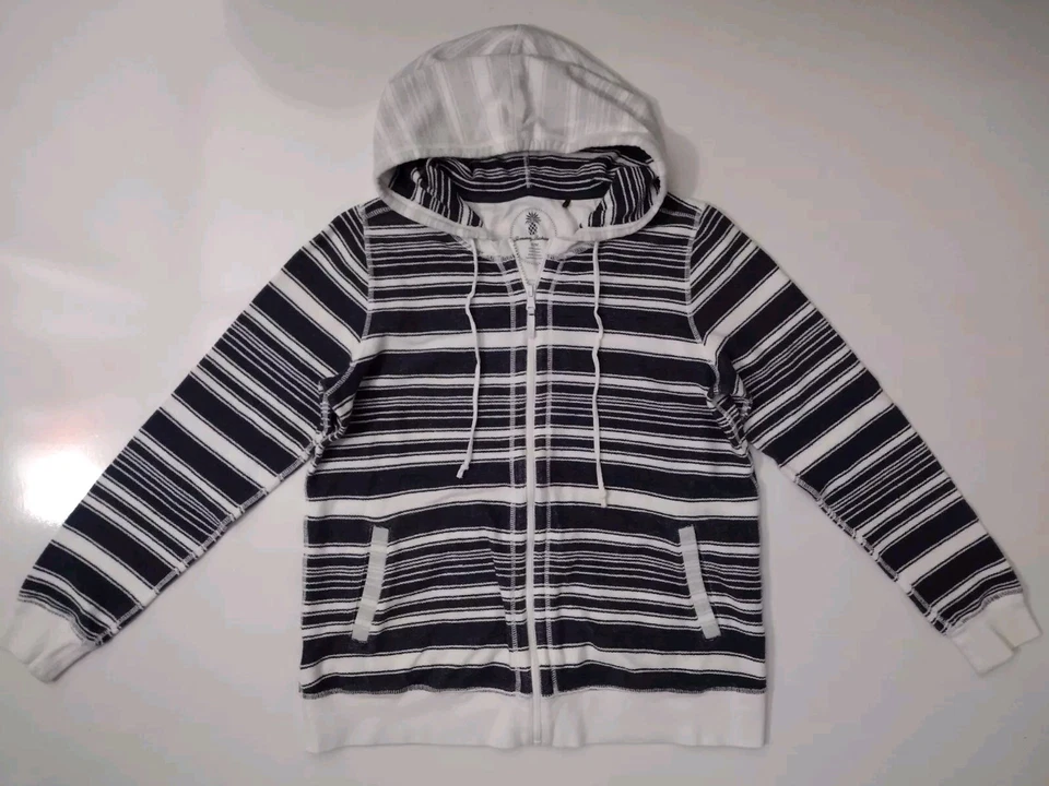 Tommy Bahama Hoodie Sweatshirt Full Zip Long SleeveWomen's M Blue White Striped  - Image 2 of 4