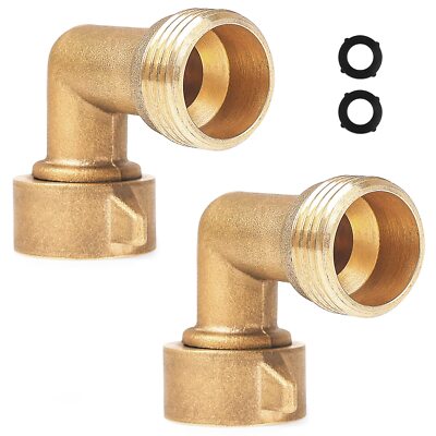90 Degree Garden Hose Elbow, 4 Pack 3/4"" Brass Water Hose Adapter