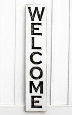 Vertical Welcome Sign - Carved in a Solid Wood Board Rustic Distressed