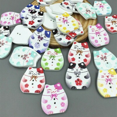 Pkg of 10 FAT CAT 2-hole 1'' x 7/8'' White Wood Buttons Scrapbook Craft (1011)