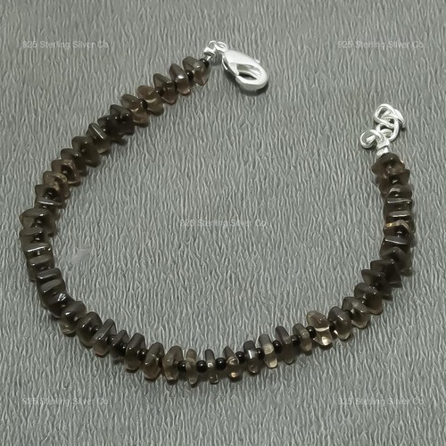 Smoky Quartz Stone 925 Silver Mother Ethnic Beaded Root Chakra Bracelet Jewelry