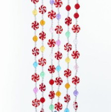 KURT ADLER 9' MULTI-COLOR CANDY GARLAND w/ RED  WHITE PEPPERMINT SWIRL ROUNDS