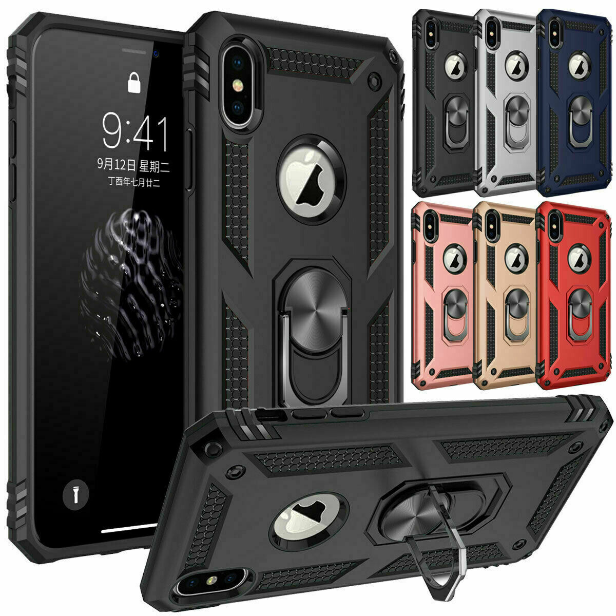 Case For iPhone X XS Max XR Plus Shockproof Rugged 360 Ring