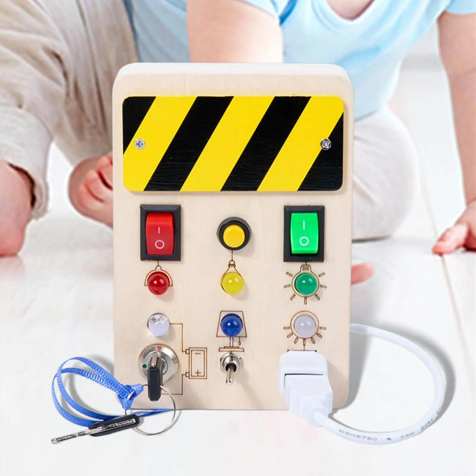 Montessori Busy Board Wooden Sensory Toys for Toddler with LED Light Up