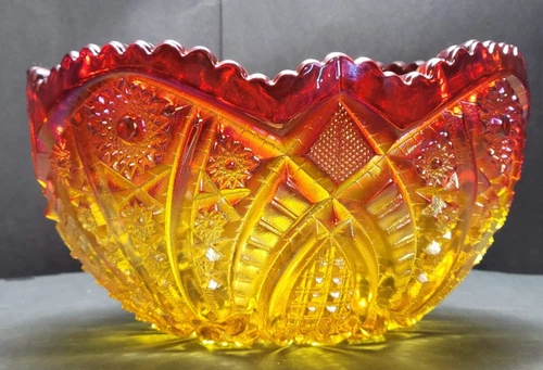 Vintage Indiana Glass Heirloom Sunset Carnival Iridescent Amber Fruit Bowl