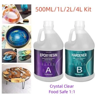 LOVFEN Crystal Clear Epoxy Resin 500ml 1L 2L 4L 2 Gallons Kit Food Safe 1:1 Fast Cure