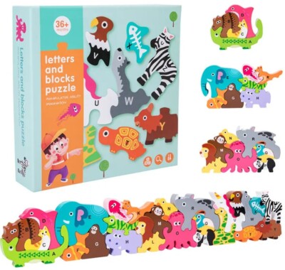 ABC Alphabet 3D Puzzle  A-Z Tiere Montessori Holzpuzzle Buchstaben Kinder