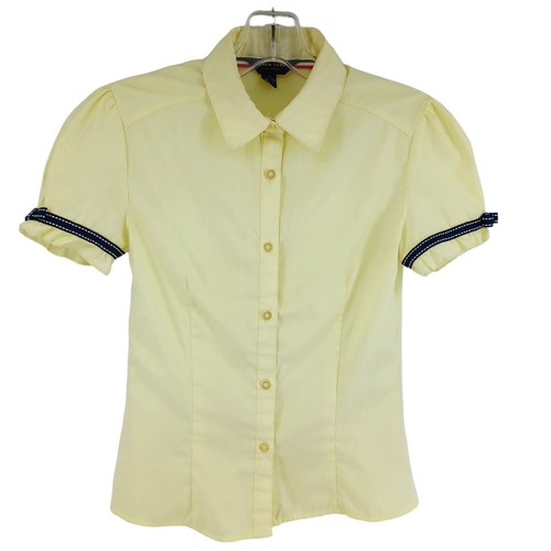 French Toast Girls School Uniform Short Sleeve Ribbon Bow Shirt Size 12 -Yellow - Picture 12 of 13