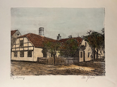 Albert Jensen (Elmstedt) Original Kunst Frederikshavn Haus Dänemark signiert ...