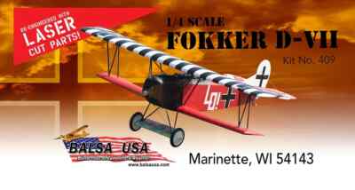 Balsa USA 1/4 Scale Fokker D7 Remote Control Balsa Wood Airplane