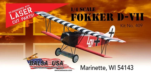 Balsa USA 1/4 Scale Fokker D7 Remote Control Balsa Wood Airplane Kit #409