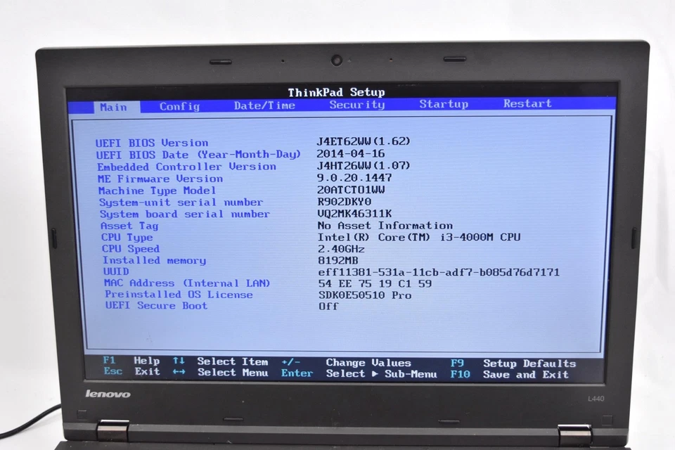 联想 Thinkpad L440 便携式电脑 i3-4000M 2.4GHz 8GB 256GB 无操作系统 适用于零件或维修 — 第 2/4 张图片