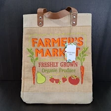 NWT Farmers Market Grocery Tote Bag Reusable Jute Cotton Leather XL Eco Shopper