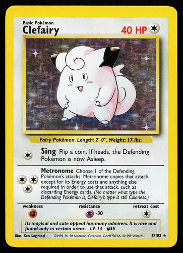 Clefairy 5/102 Holo Rare Base Set Unlimited Pokemon Card
