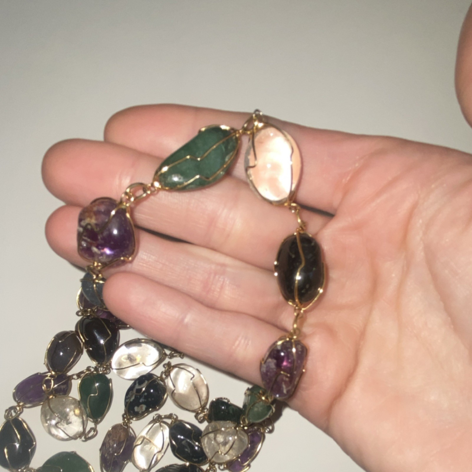 Wire Wrapped Multicolor Stone Statement Beaded Ne… - image 3