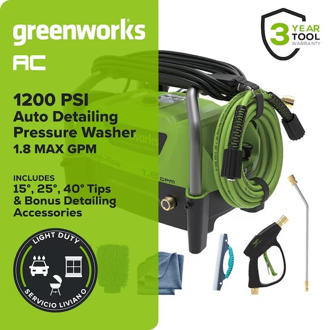 Greenworks 1200 PSI 1.8 GPM Electric Pressure Washer w 3 Tips | eBay