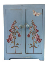 Gabinete de almacenamiento/joyería de madera pintado a mano de colección con flores mariposas - casa de campo