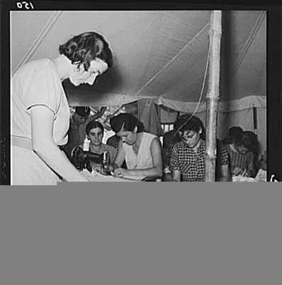 Photo:El Shatt Egypt 1940s UNRRA Refugee Women Sewing Tent Camp