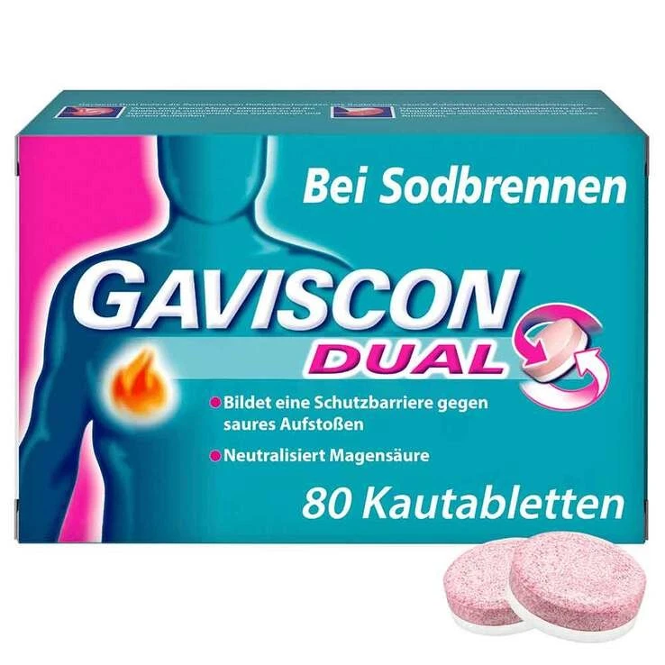 GAVISCON® Dual Kautabletten mit Zweifachwirkung gegen Sodbrennen · 80 St · PZN 1