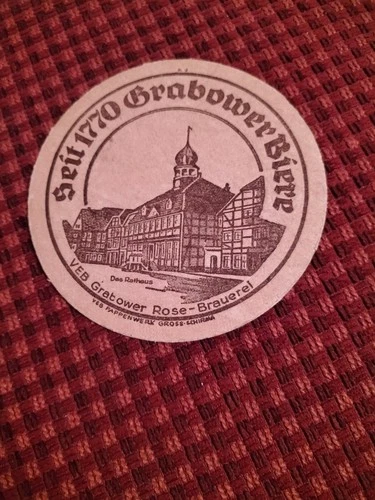 Beer mat VEB Grabower Rose brewery since 1770 Grabower beers, Grabow