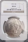 SILVER 1923 P MS64 PEACE DOLLAR GRADED NGC $1 US