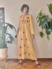 VTG 1970s Indian Gauze Shisha Mirror Work Embroidered Caftan Dress M/L Boho