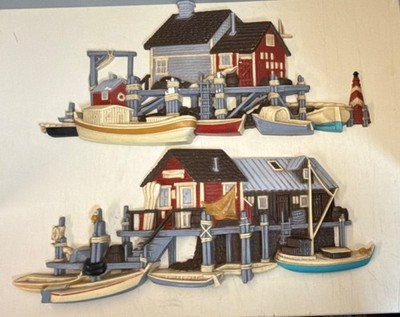 Burwood Nautical Harbor Scene Wall Plaques 1977 Multicolor Plastic Large Set