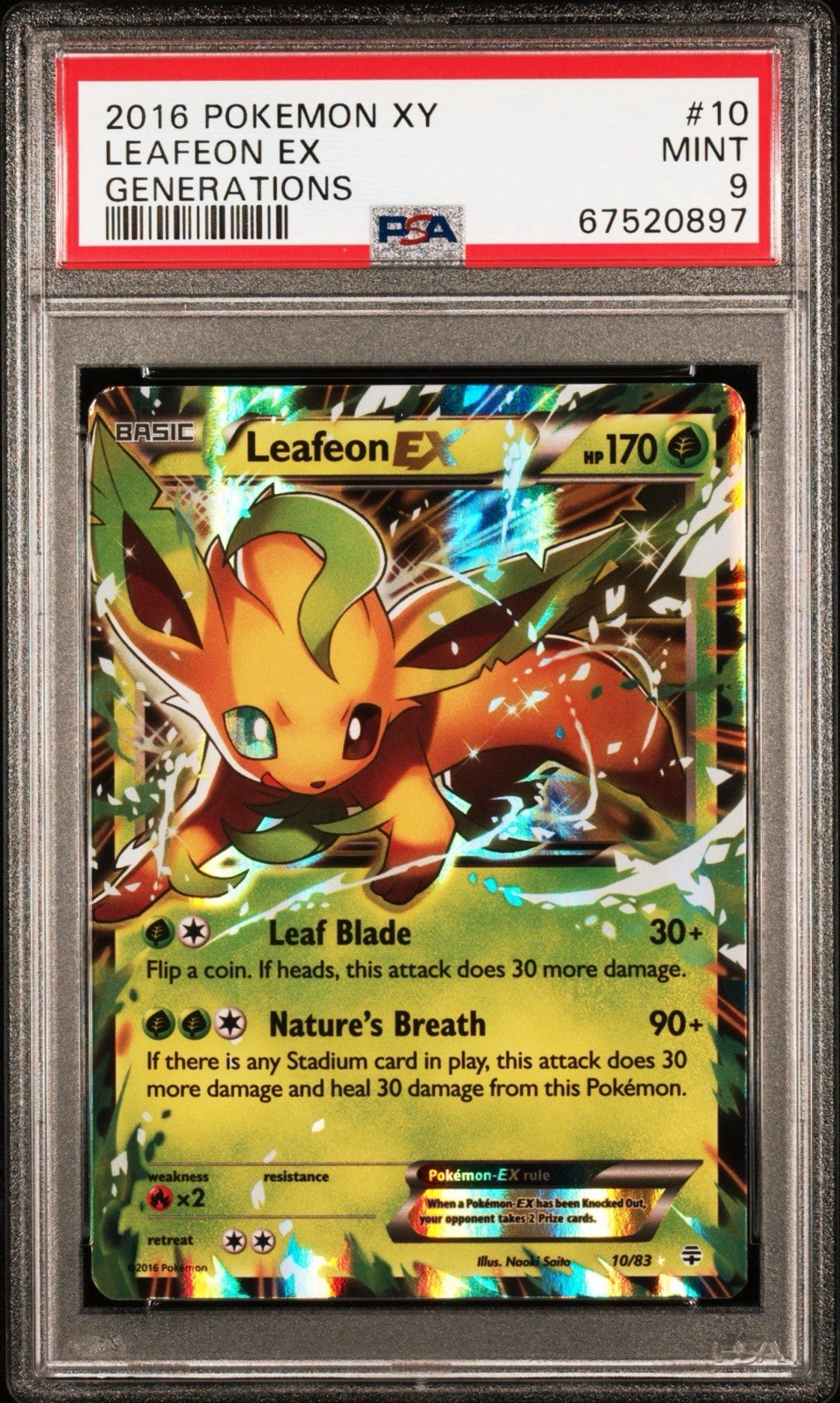 2016 POKEMON XY GENERATIONS #10 LEAFEON EX PSA 9