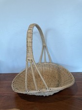 Vintage Gathering Basket Herb Flower Garden Handle Wicker Rattan French Country