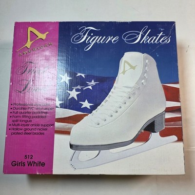 American Athletic 512 Girls White Figure Skates Tricot Lined Size 1 Youth
