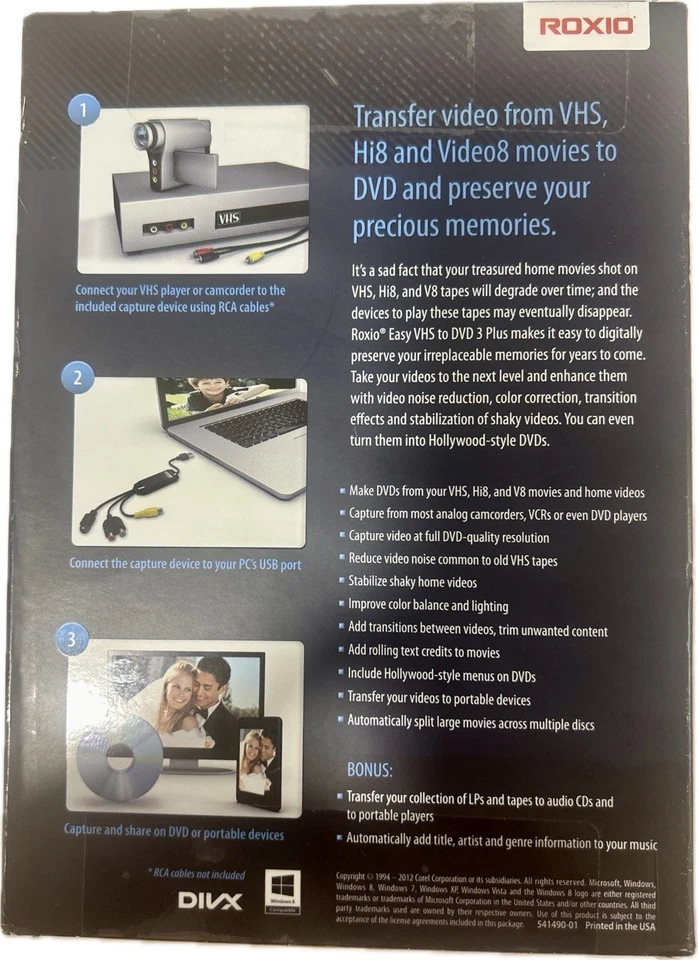 ROXIO Easy VHS to DVD 3 Video Capture Plus USB Transfer VHS Hi8 Video8 To DVD - Image 3 of 4
