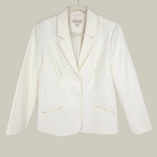 Coldwater Creek Cream Paisley Jacquard Textured Cotton Blazer Jacket 12 Neutral
