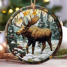 Ceramic Wildlife Moose Ornament Rustic Painted Glass Effect Christmas Decor